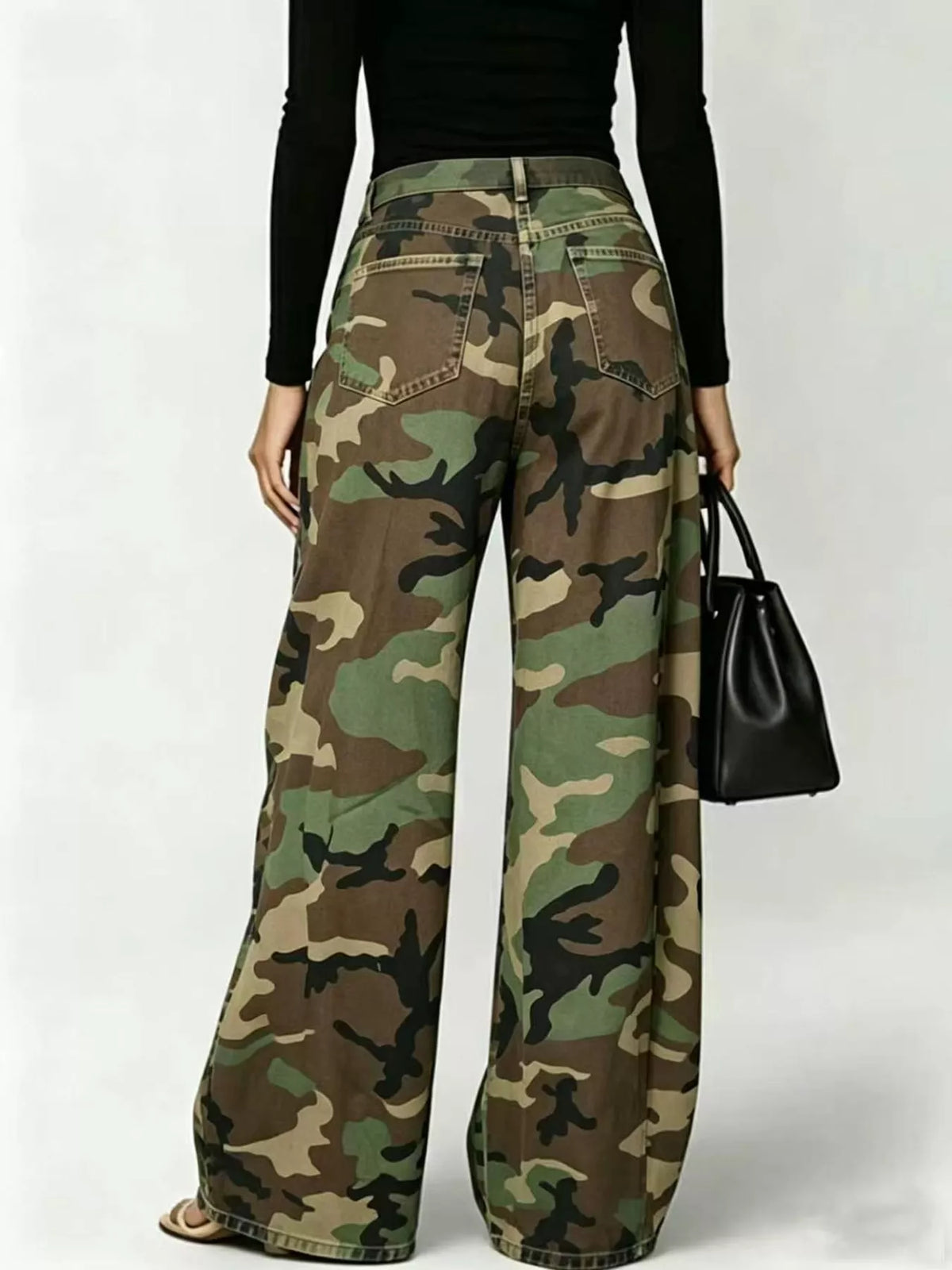 Camouflage Wide-Leg Jeans — back view