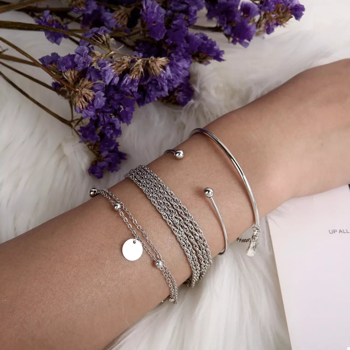 Trendsi 4 Piece Silver-Plated Minimalist Bracelet -