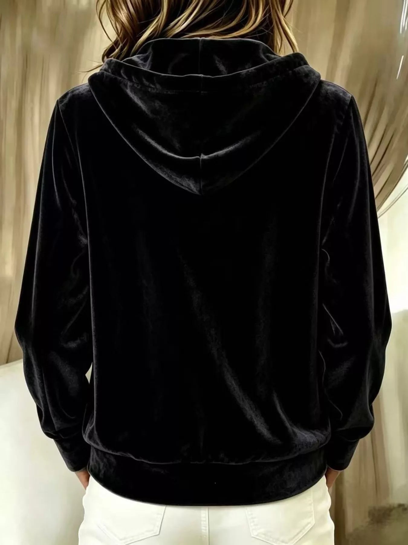 Trendsi Full Size Velvet Button-Down Hooded Outerwear Plus Size -