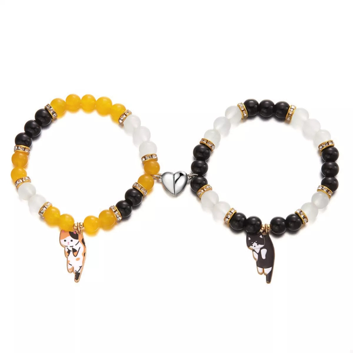 Trendsi 2 Piece Beaded Cat Charm Bracelet -