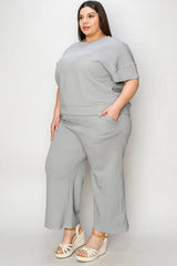 Trendsi Double Take Full Size Texture Short Sleeve Top and Pants Set -
