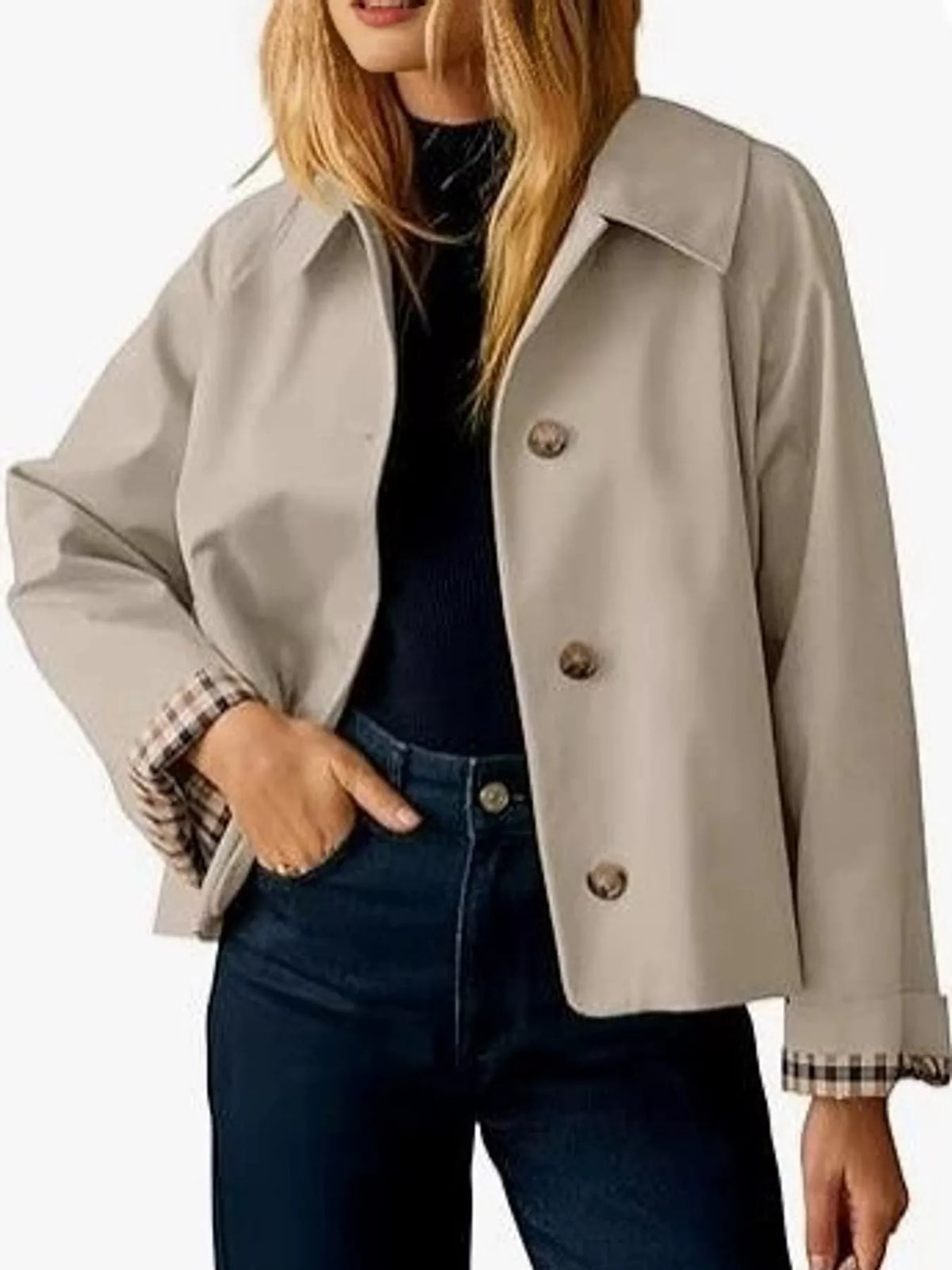 Cropped trench jacket, beige front