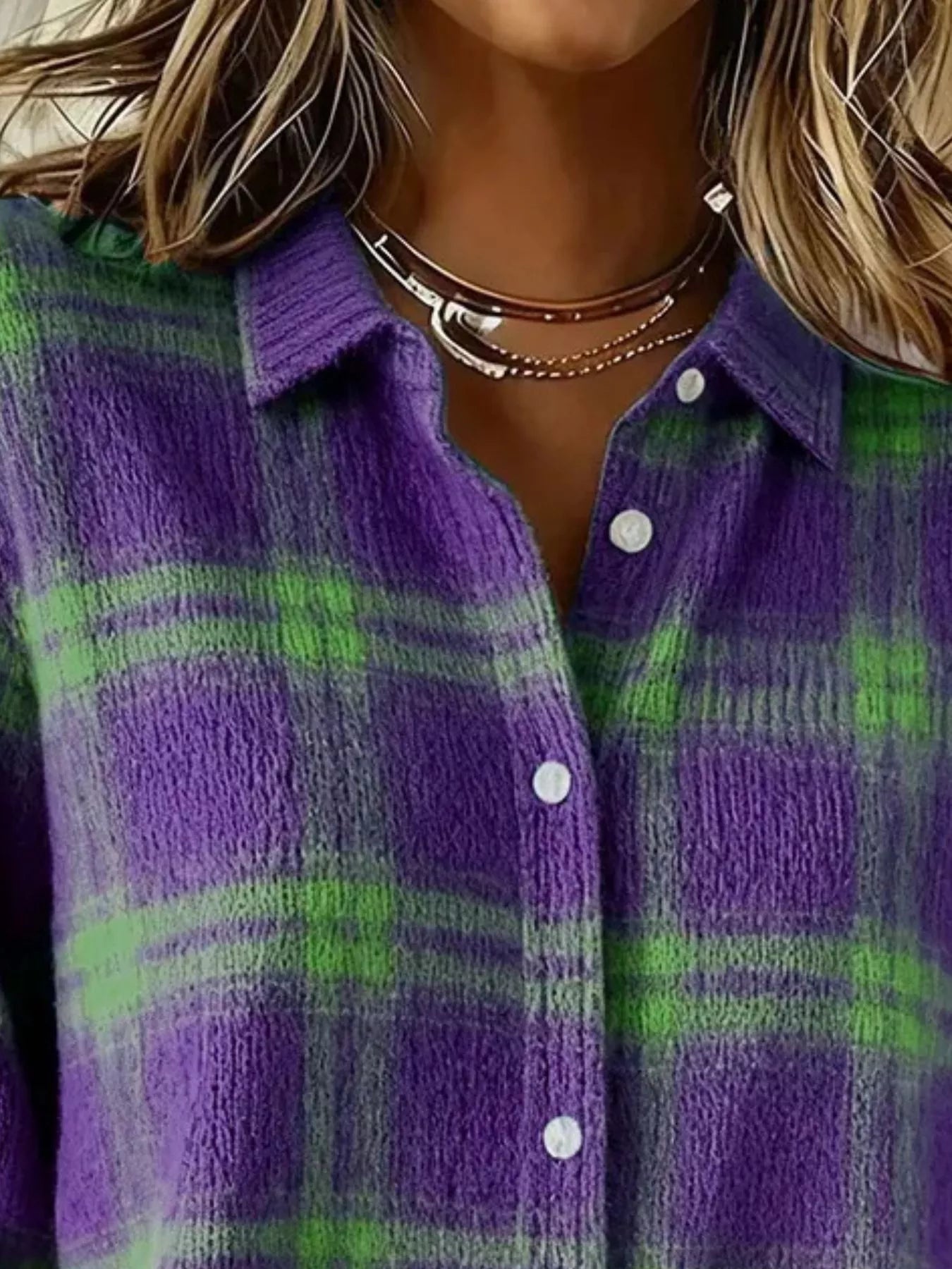 Trendsi Full Size Plaid Button-Down Knit Cardigan Plus Size -
