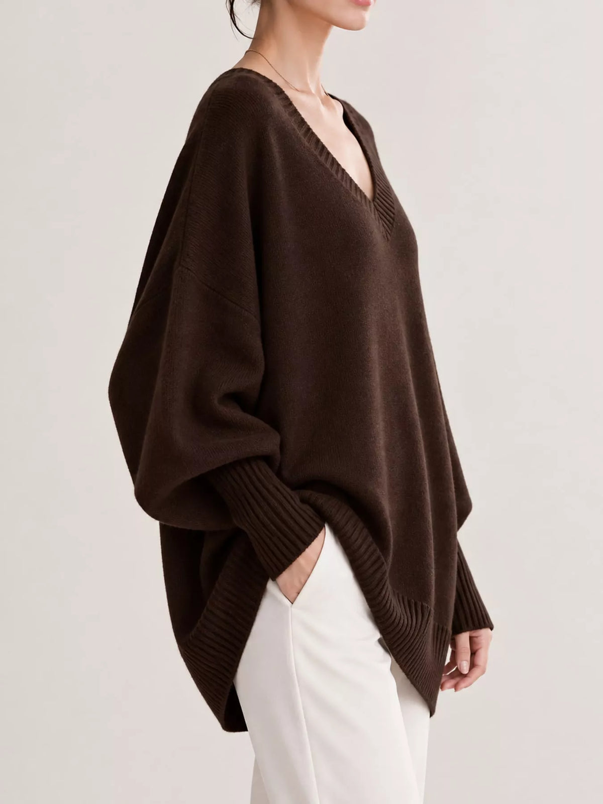 Batwing sweater, dark brown side