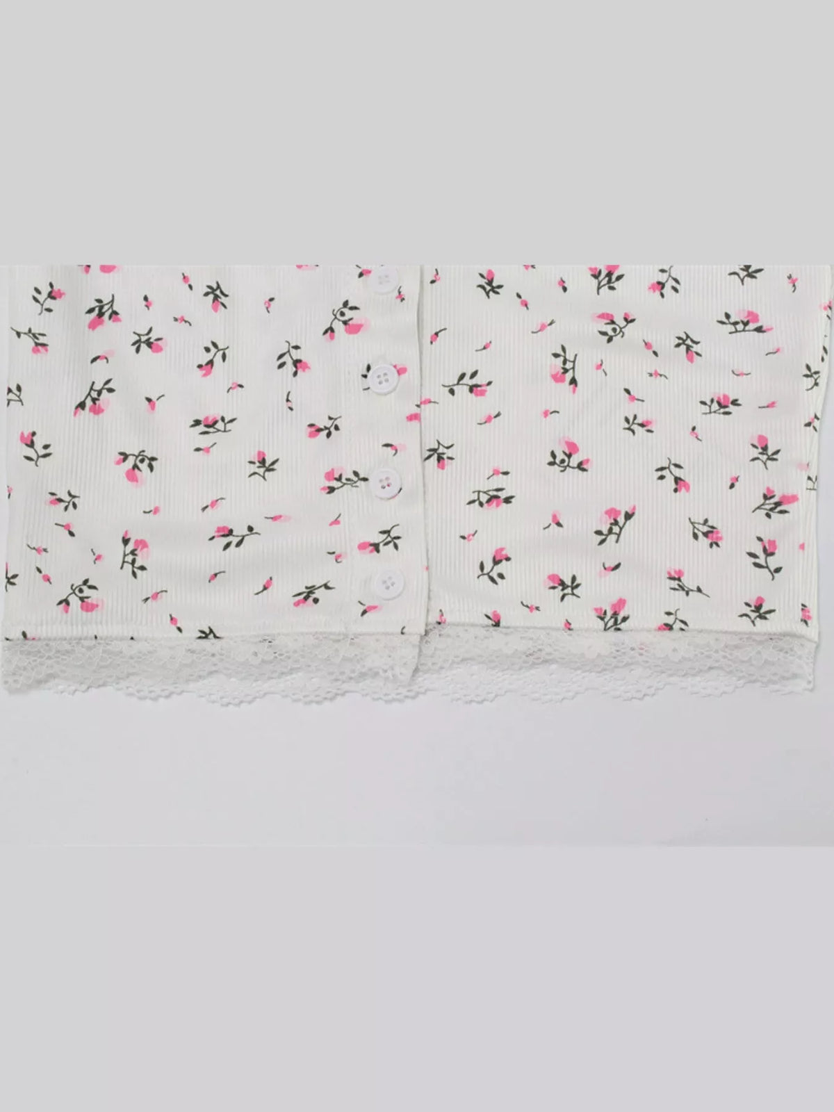 Lace Detail Floral Top and Shorts Lounge Set, detail view in white