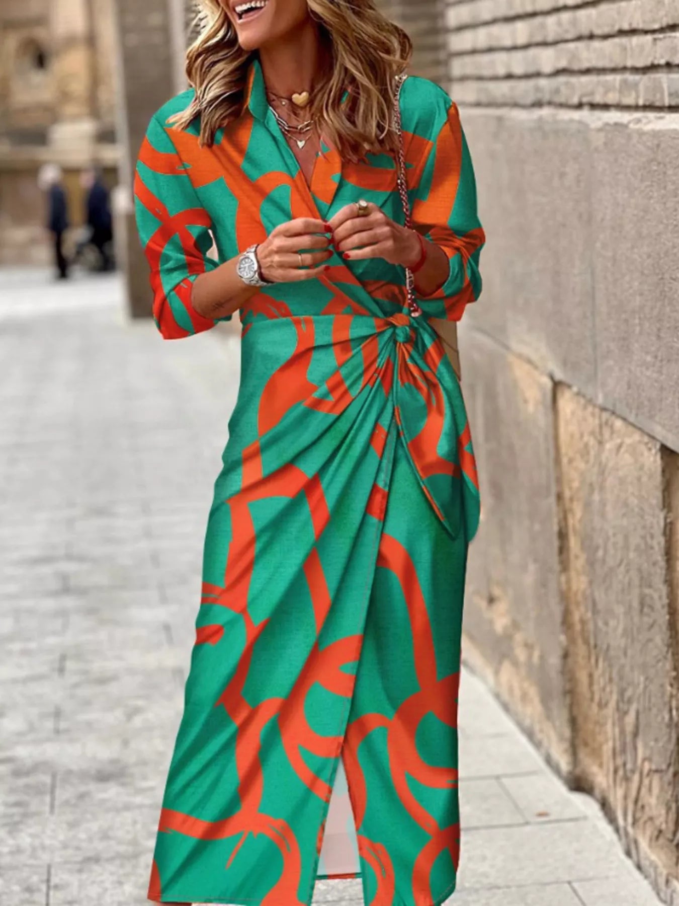 Trendsi Abstract Print Wrap Midi Dress -