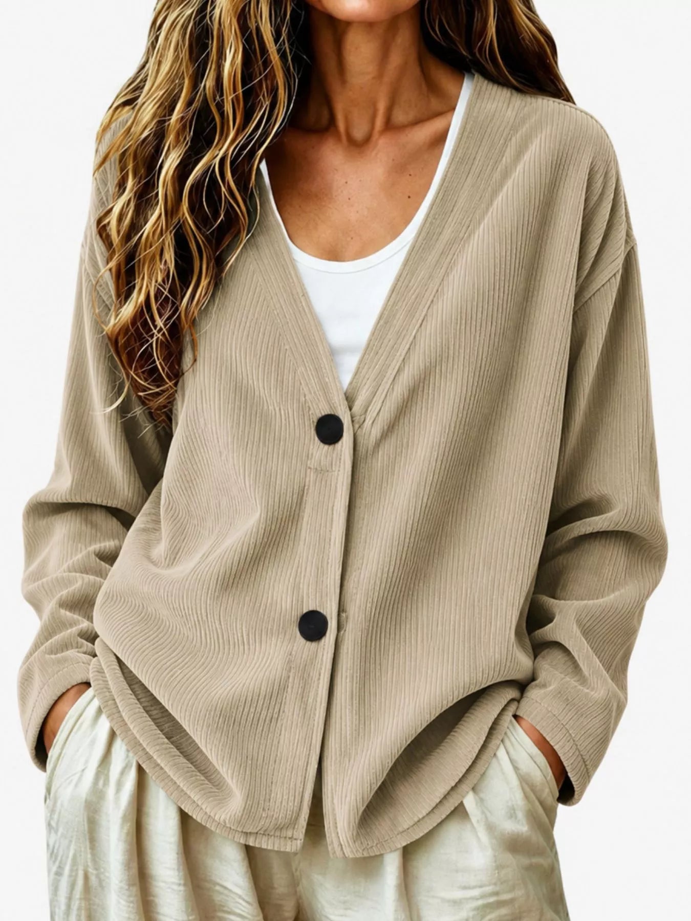 Trendsi Casual Corduroy Button-Up Cardigan -