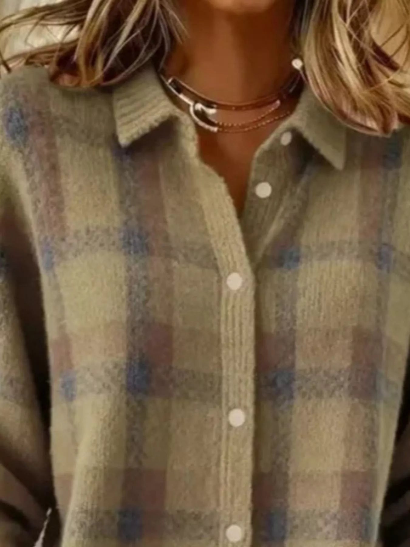 Trendsi Full Size Plaid Button-Down Knit Cardigan Plus Size -