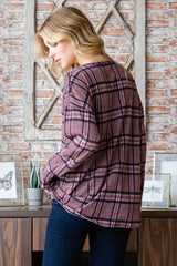 Trendsi Women’s V-Neck Plaid Long Sleeve Shirt Polyester Plus Size - Shirts