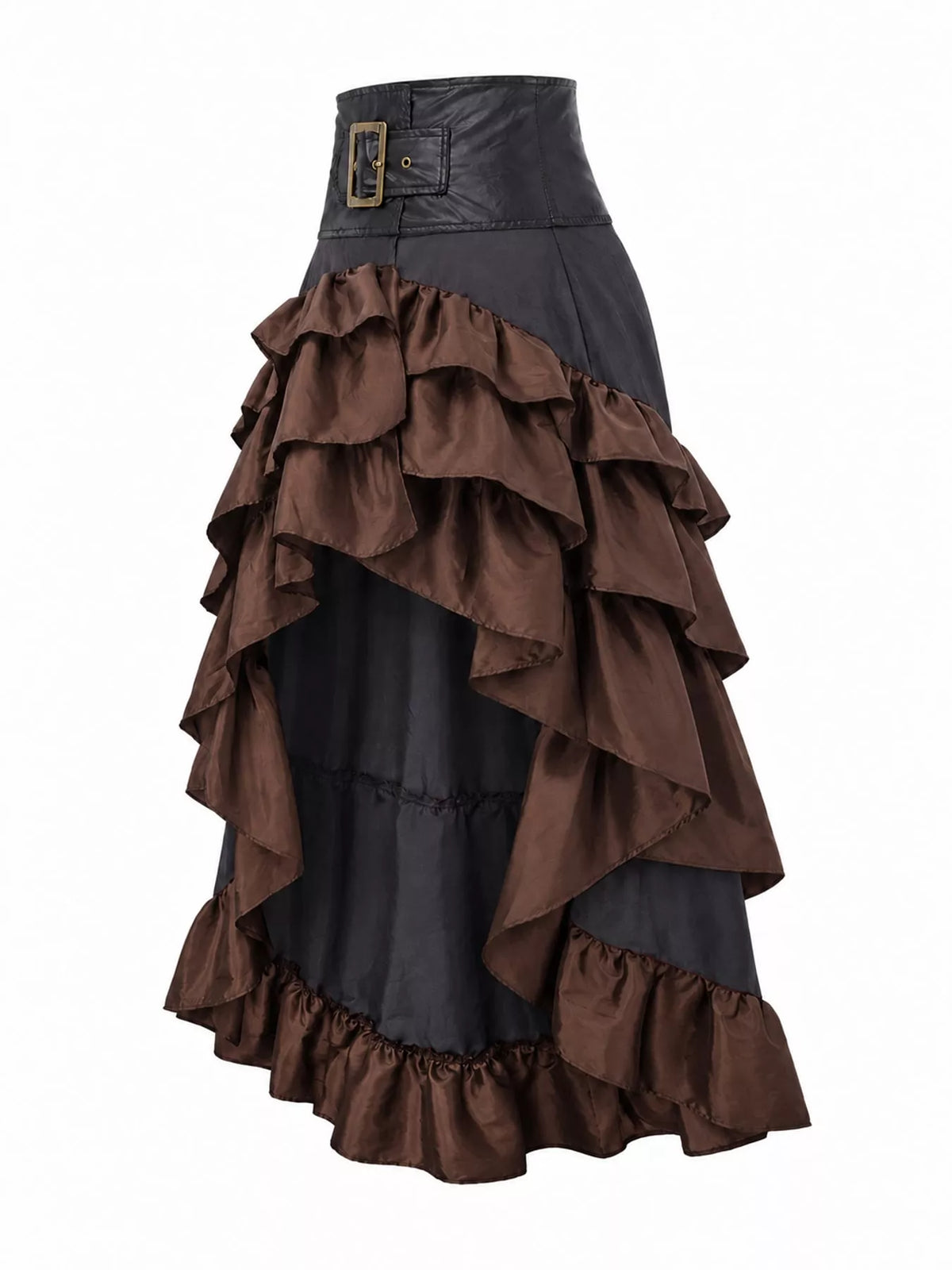 Brown high-low ruffled skirt