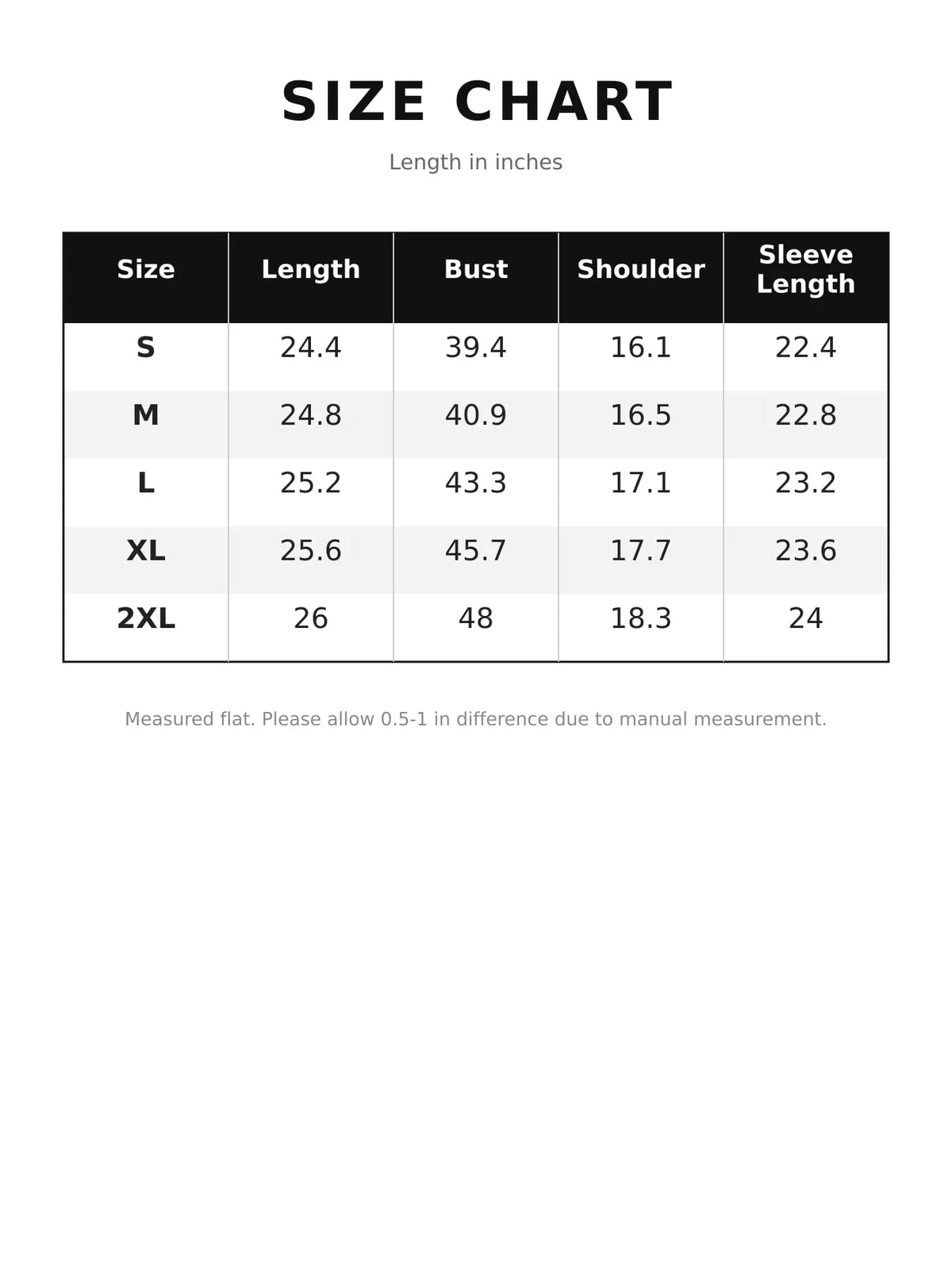 Size chart for ruffle-trim V-neck blouse with tiered bell sleeves