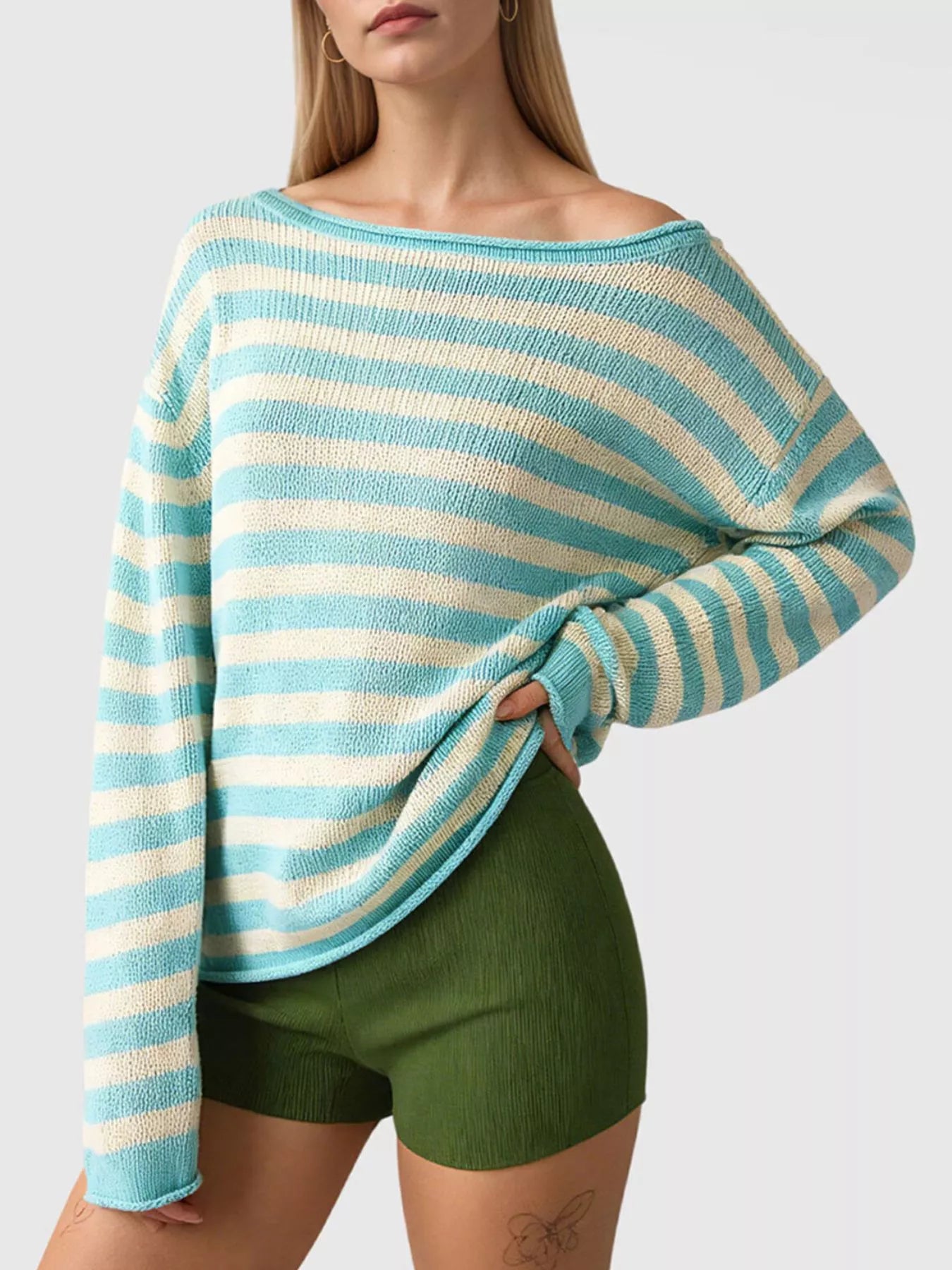 Trendsi Casual Striped Boat Neck Sweater -