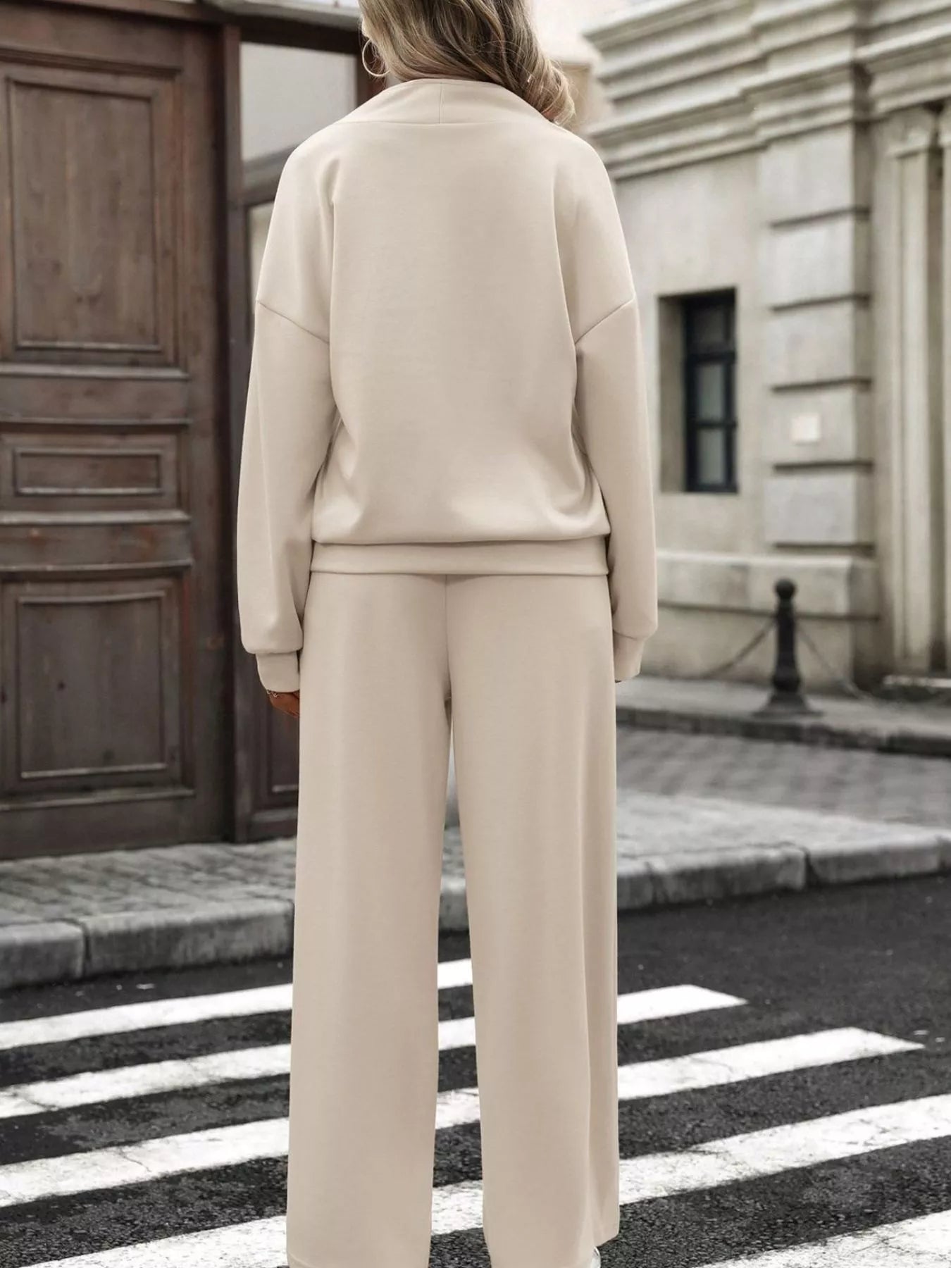 Trendsi Half Zip Sweatshirt and Wide-Leg Pants Set -