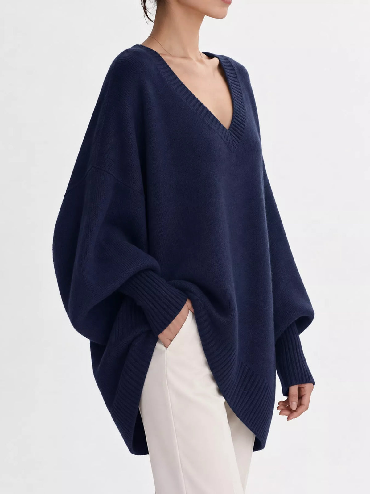 Batwing sweater, navy side