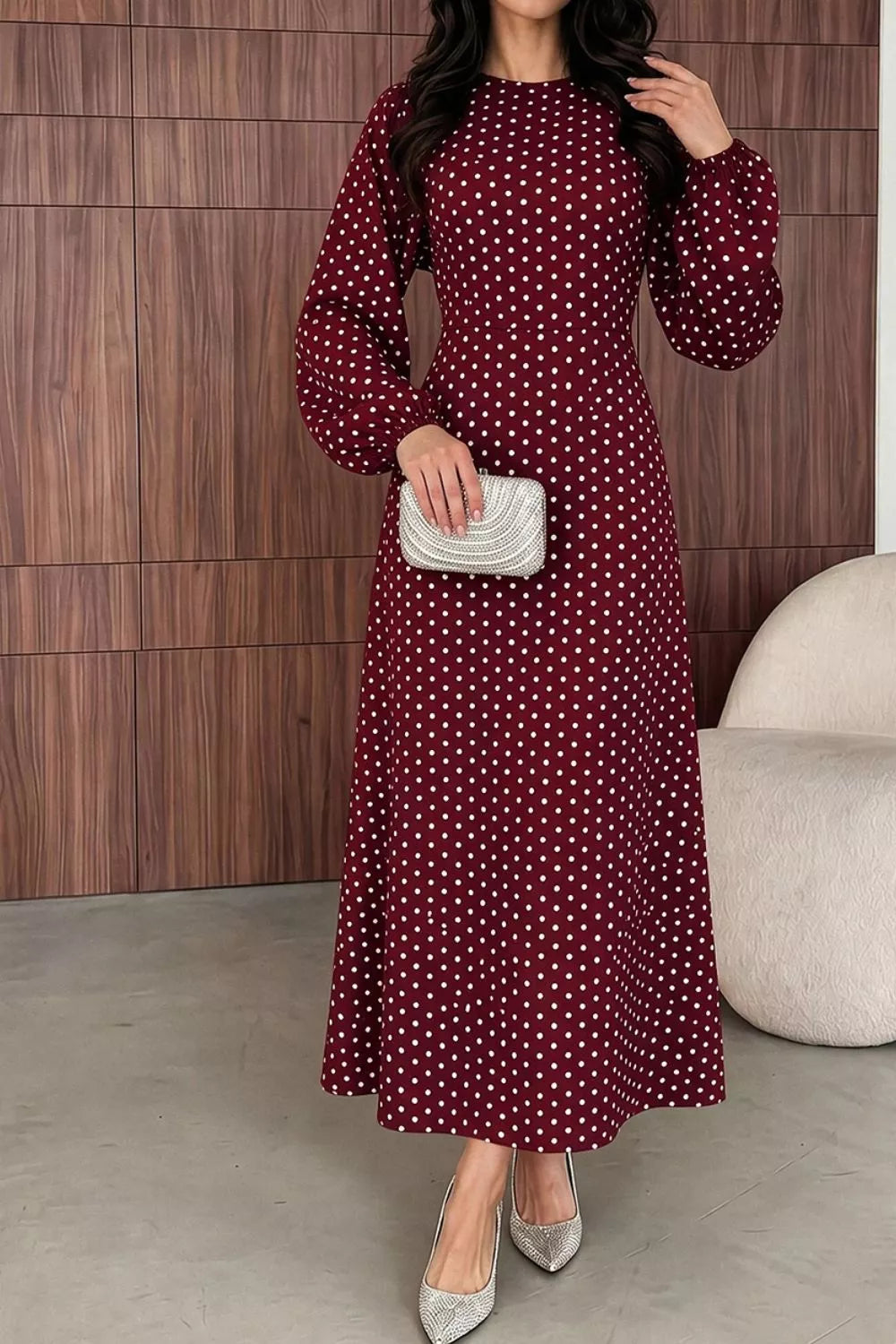 Polka dot long sleeve maxi dress