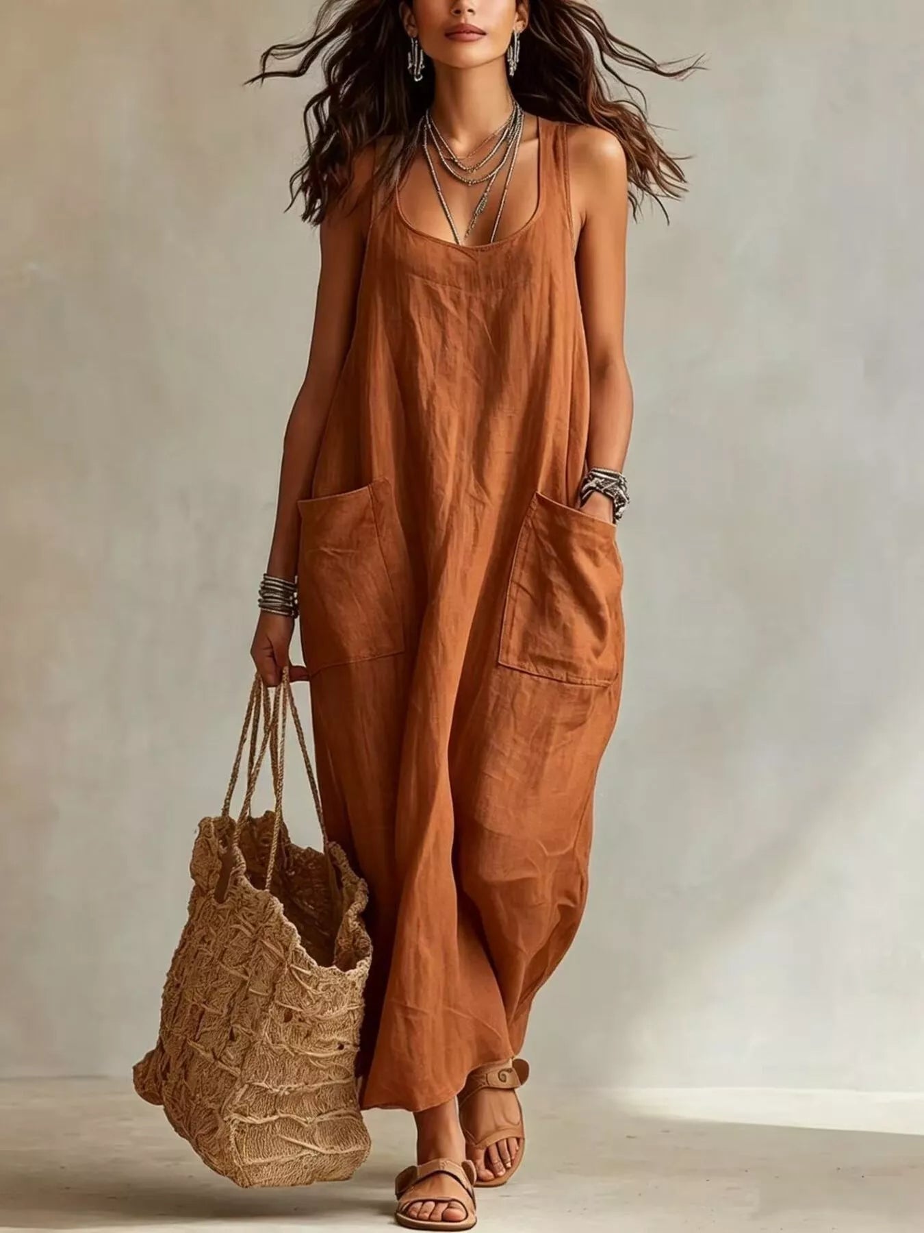 Trendsi Scoop Neck Sleeveless Maxi Dress with Pockets -