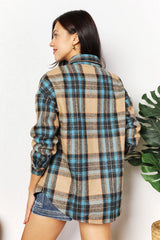 Trendsi Double Take Plaid Curved Hem Shirt Jacket with Breast Pockets -