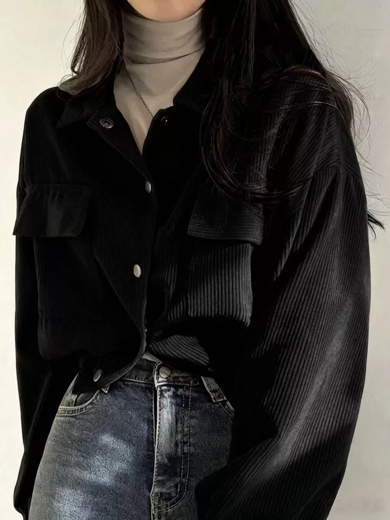 Trendsi Corduroy Snap Down Cropped Jacket -