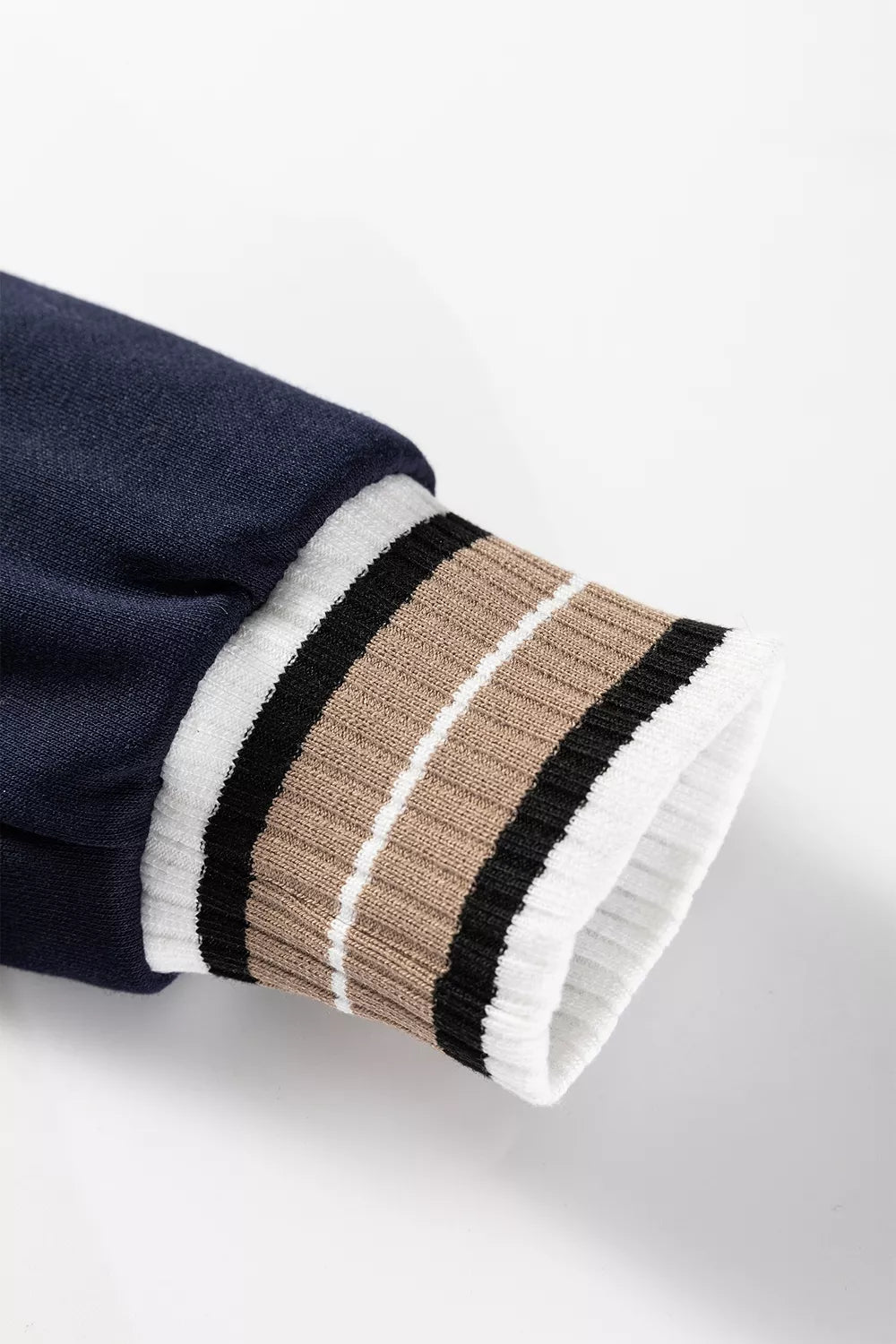 Trendsi Contrast Striped Trim V Neck Sweatshirt -