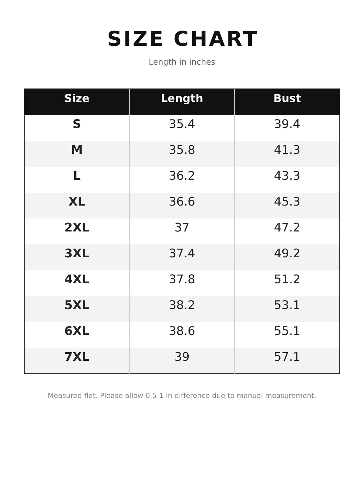 Size chart for linen-blend shirt
