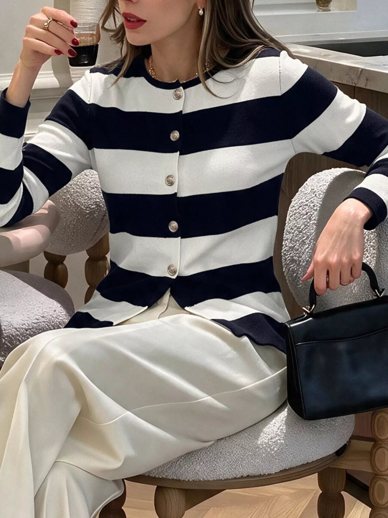 Trendsi Striped Button-Down Knit Cardigan -