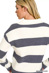 Trendsi Zenana Striped Collared Sweater - Shirts