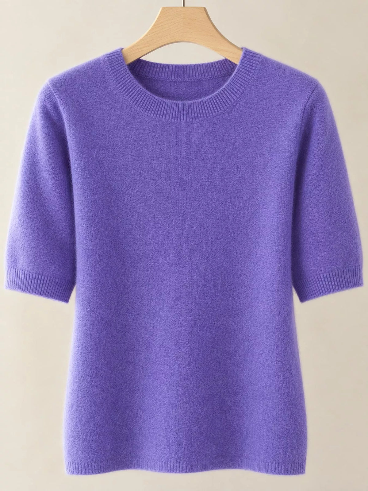 Purple round neck short-sleeve sweater