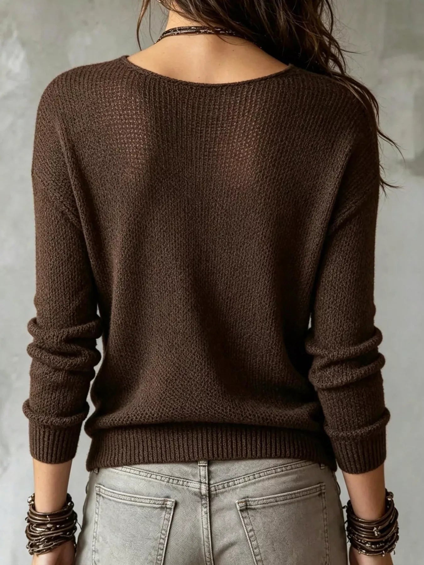 Trendsi Wrap-Front Dropped Shoulder Sweater -