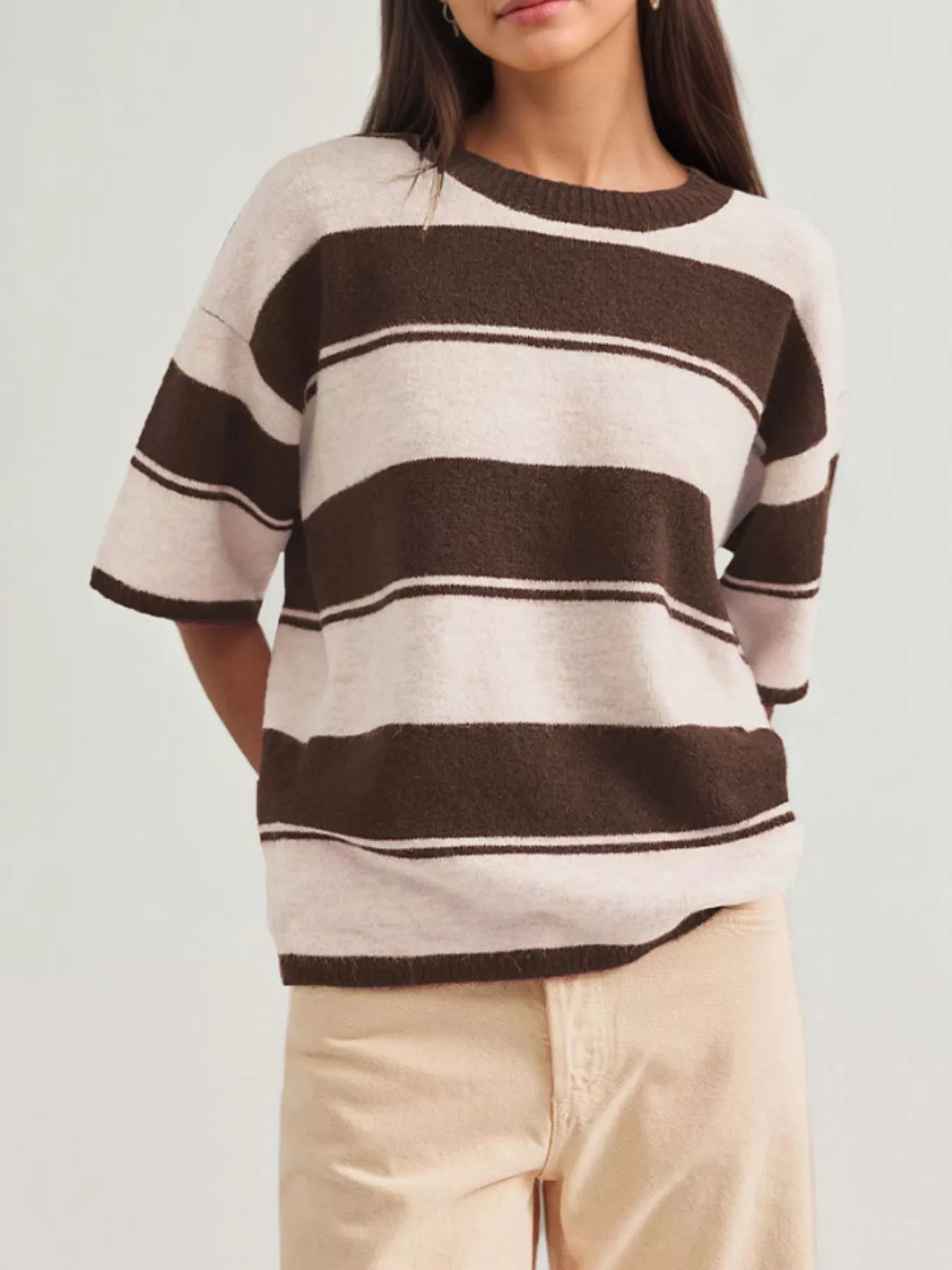 Trendsi Striped Half Sleeve Sweater -