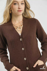 Trendsi Umgee Button-Down Longline Sweater Cardigan with Front Pockets -