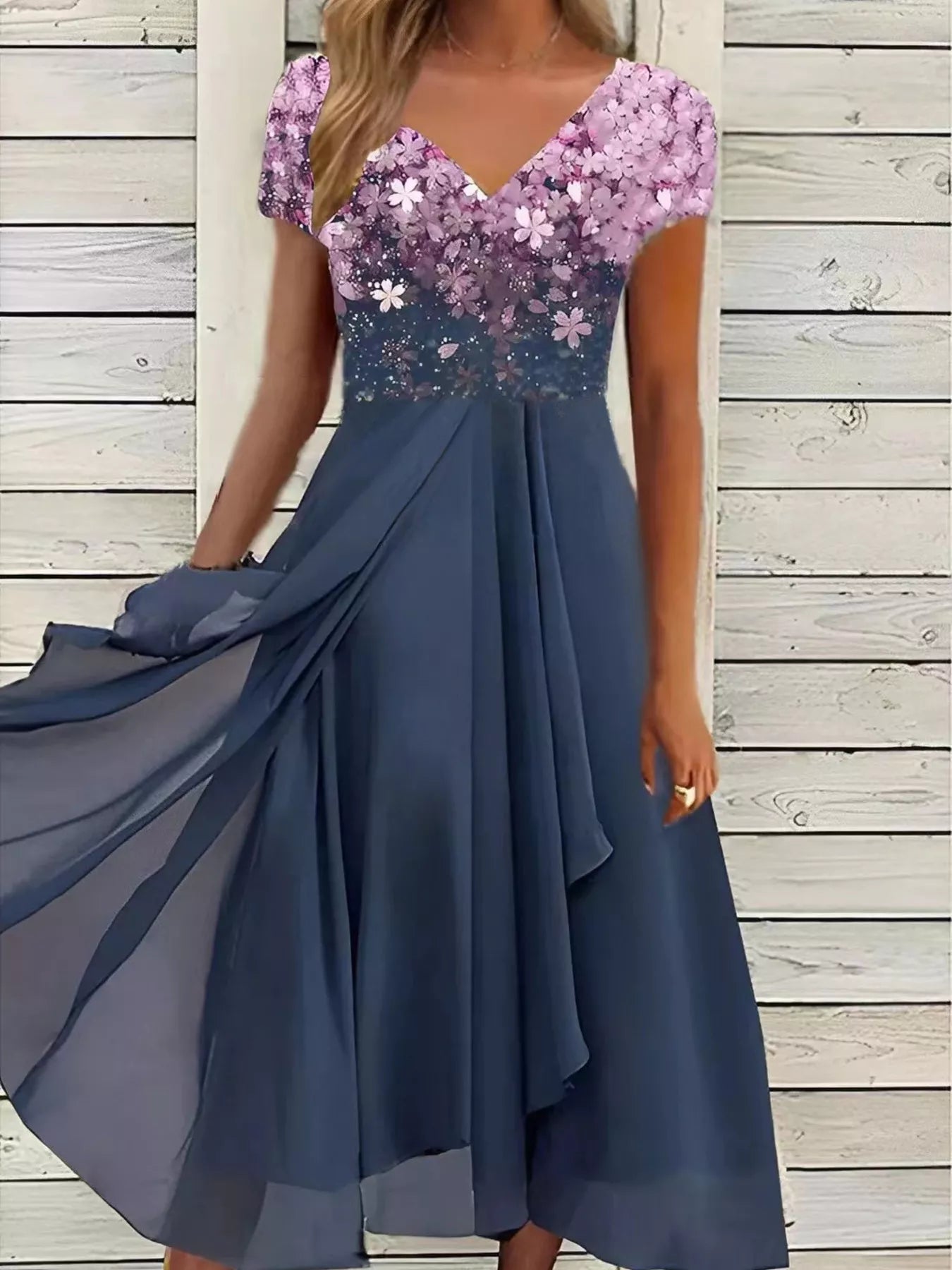 Trendsi Elegant Full Size Floral V-Neck Midi Dress Plus Size -