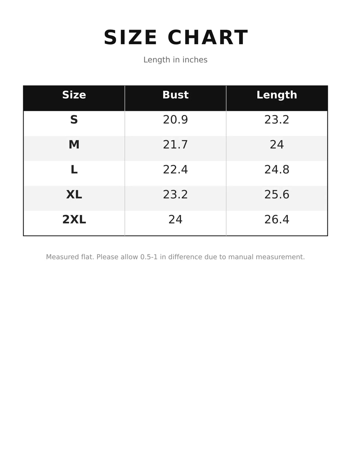 Size chart for striped knit boat neck sweater