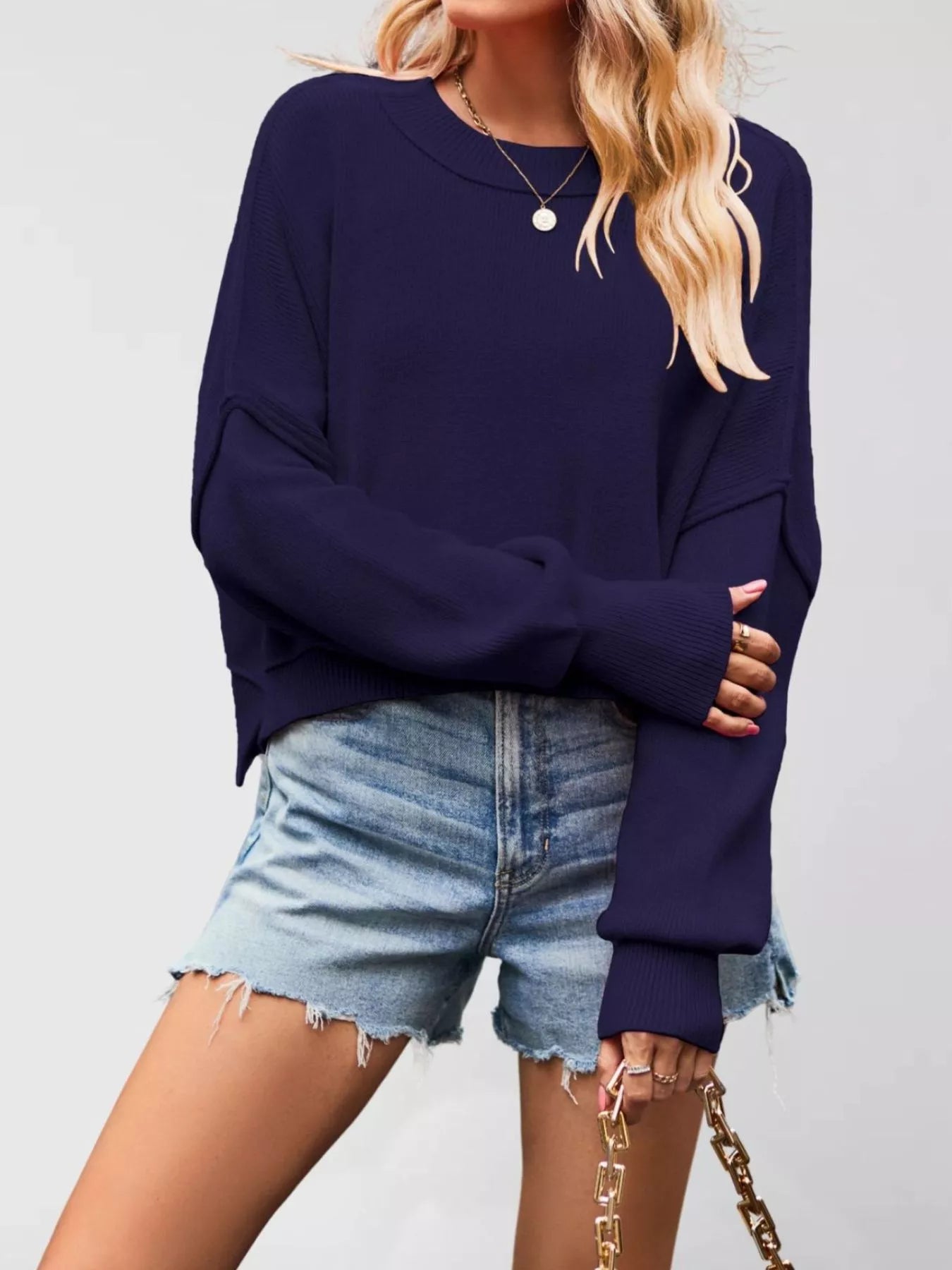 Trendsi Crew Neck Dropped Shoulder Sweater -