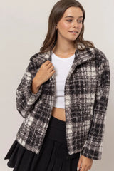 Trendsi HYFVE Plaid Collared Neck Boucle Jacket with Pockets -
