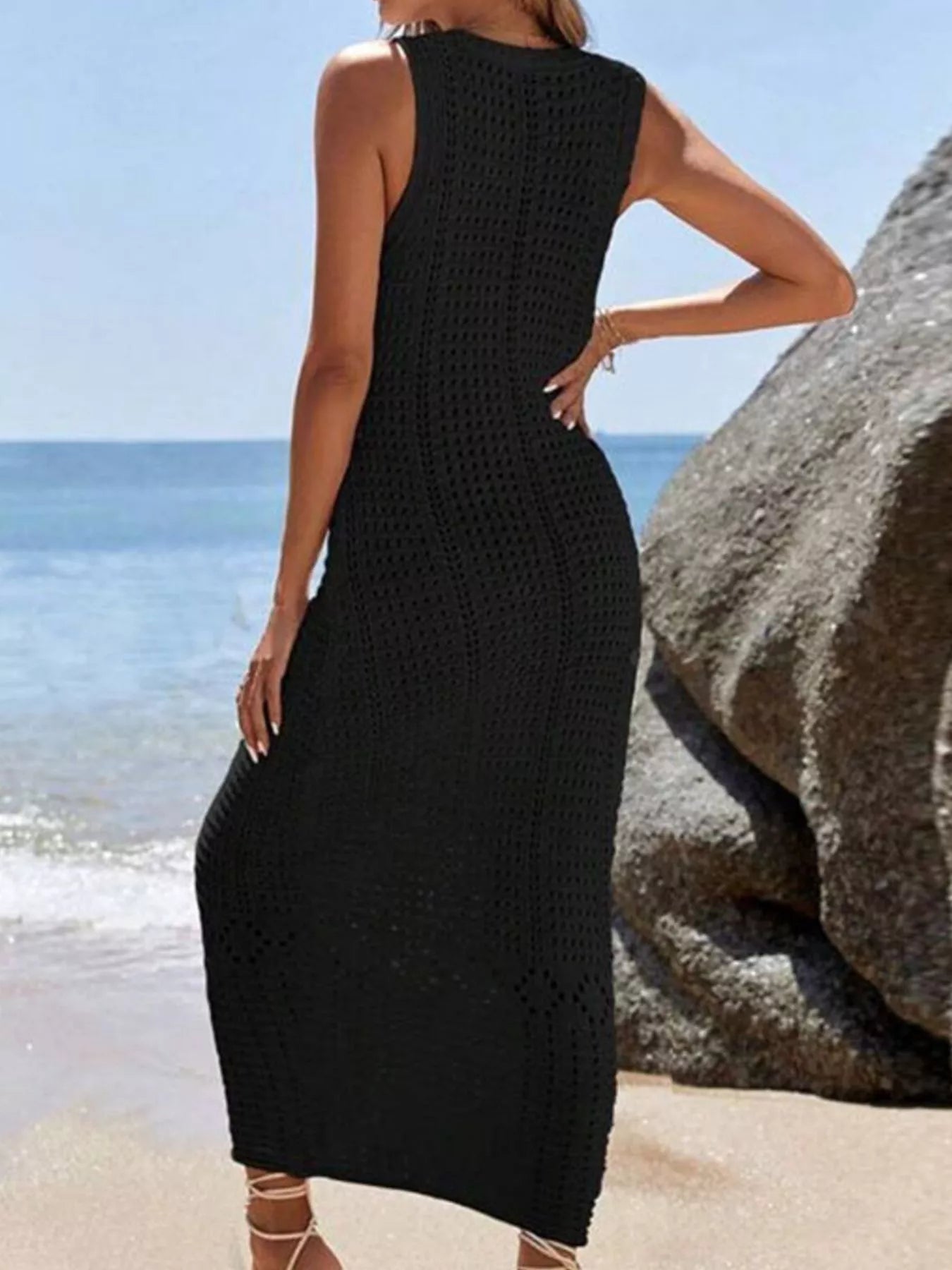 Trendsi Sleeveless Crochet Knit Cover Up Maxi Dress -