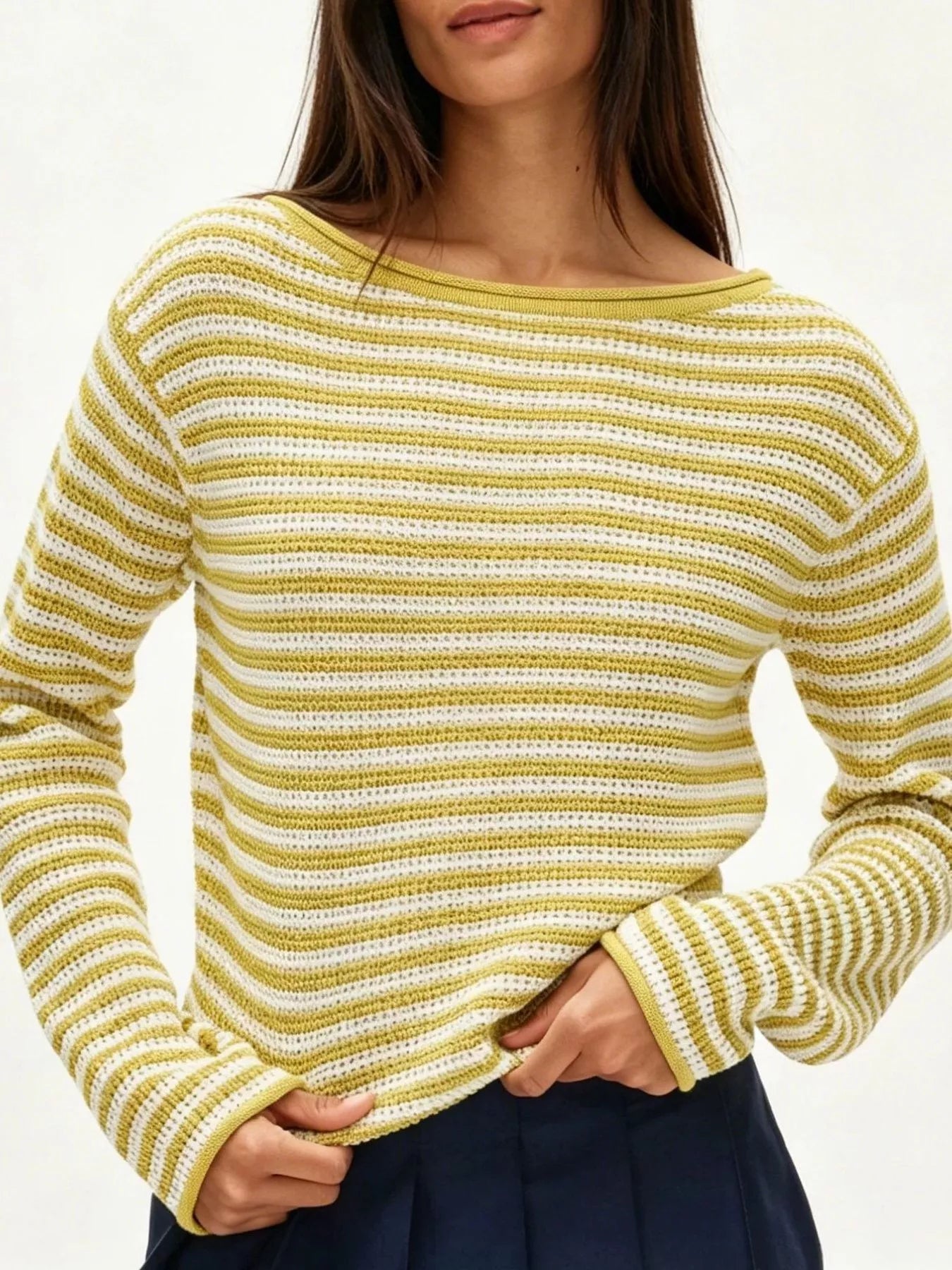 Trendsi Striped Boat Neck Knit Sweater -