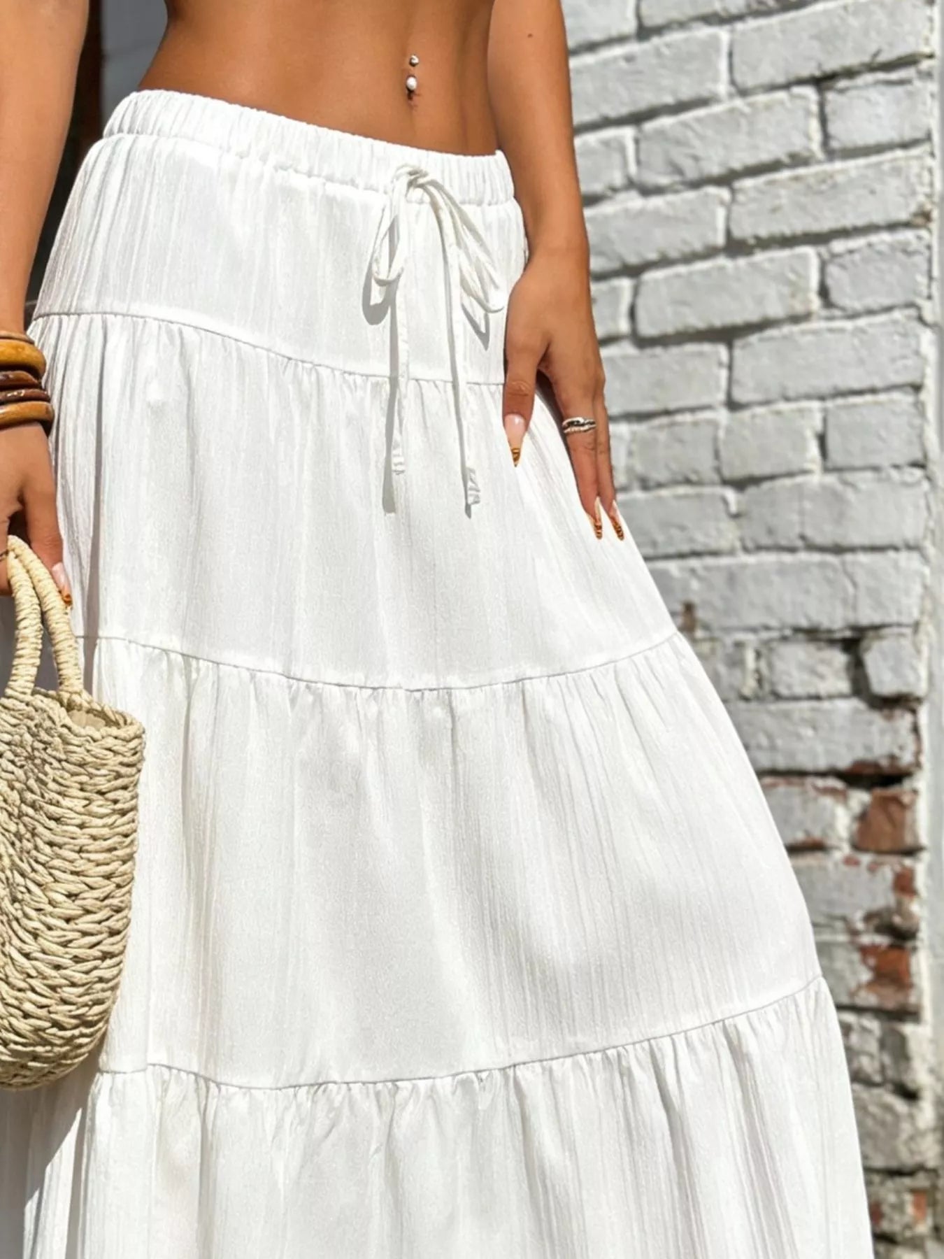 Trendsi Tiered Maxi Skirt with Drawstring Waist -