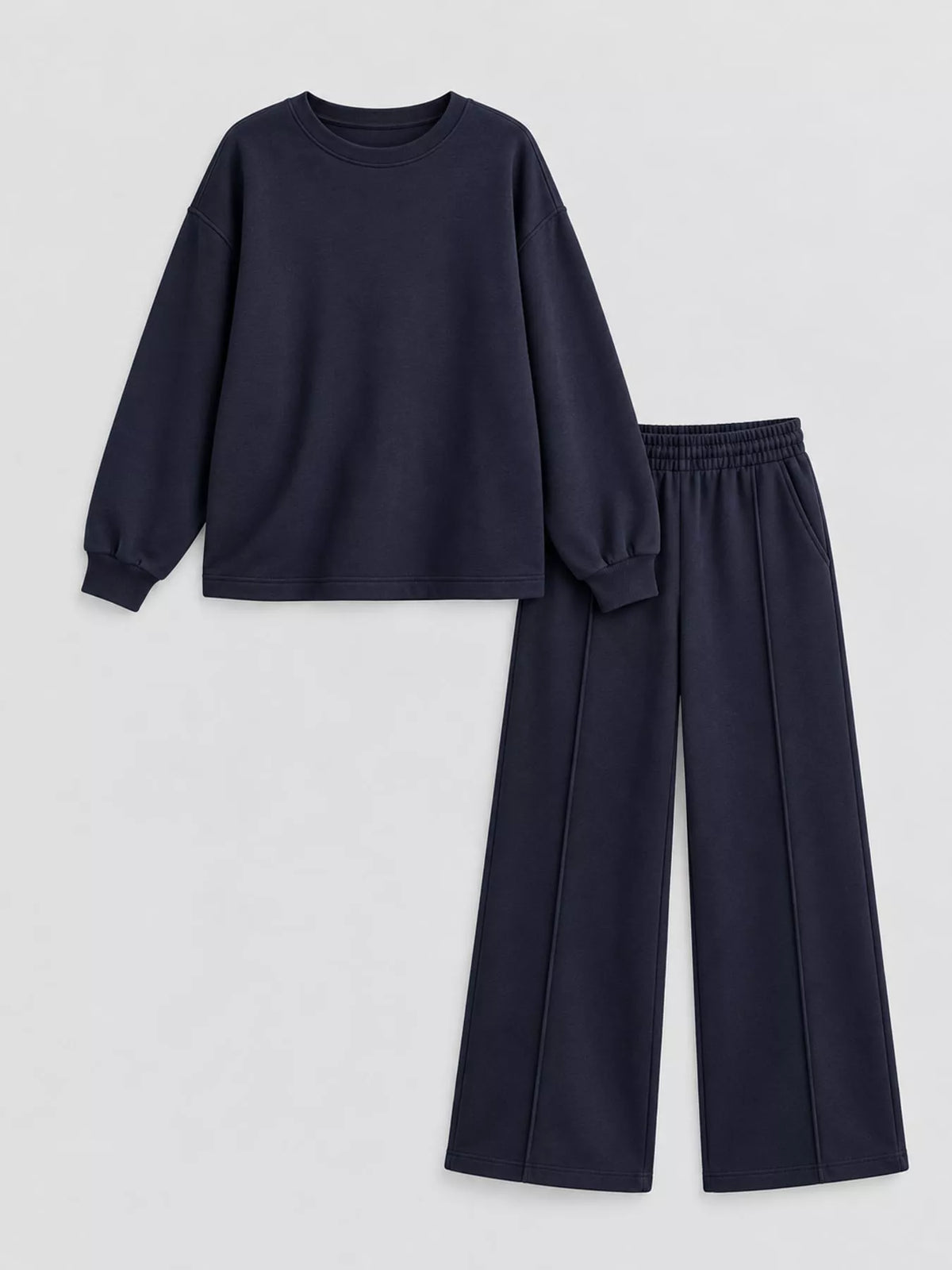 Navy oversized sweatshirt and wide-leg pants set — front view