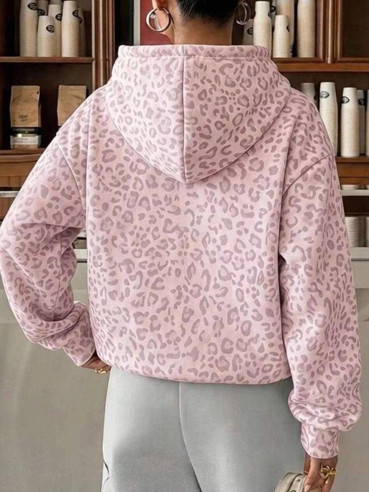 Trendsi Leopard Dropped Shoulder Hoodie -