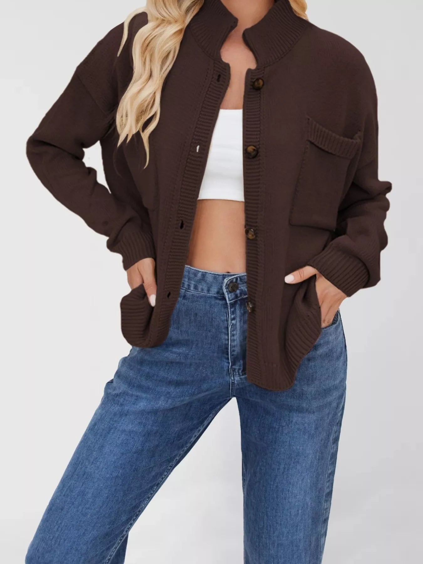 Trendsi Button Up Dropped Shoulder Cardigan -