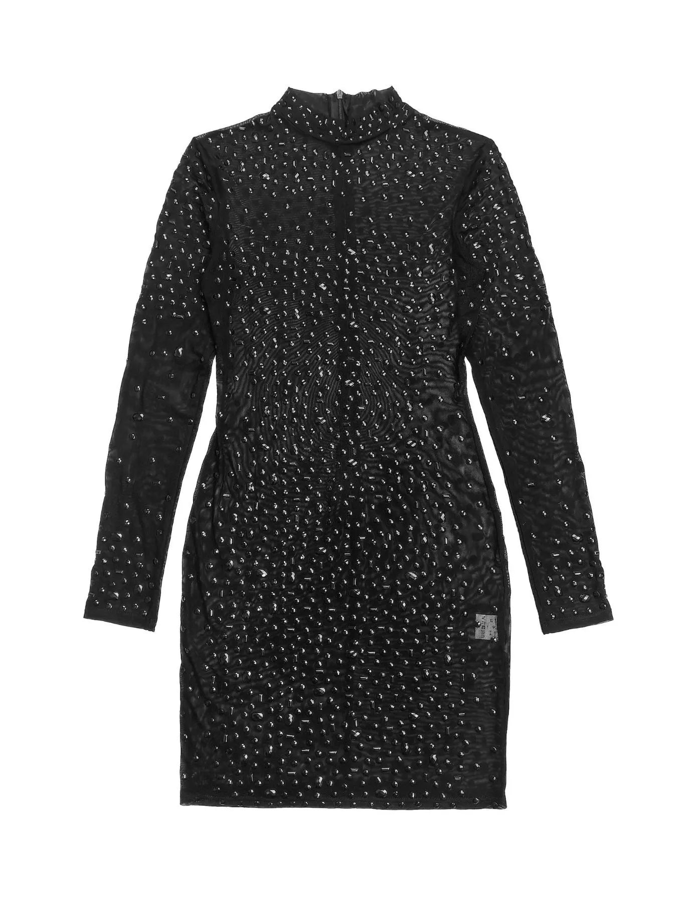 Trendsi Rhinestone Embellished Long Sleeve Bodycon Mini Dress -