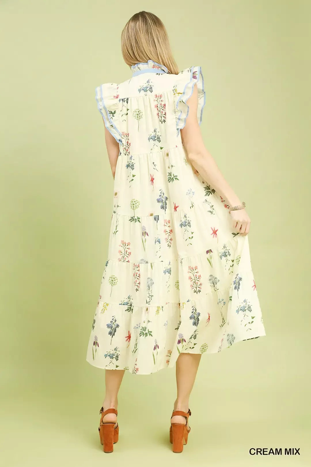 Trendsi Umgee Mix Floral Tiered Ruffle Midi Dress -