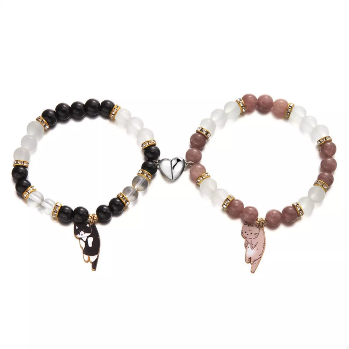 Trendsi 2 Piece Beaded Cat Charm Bracelet -
