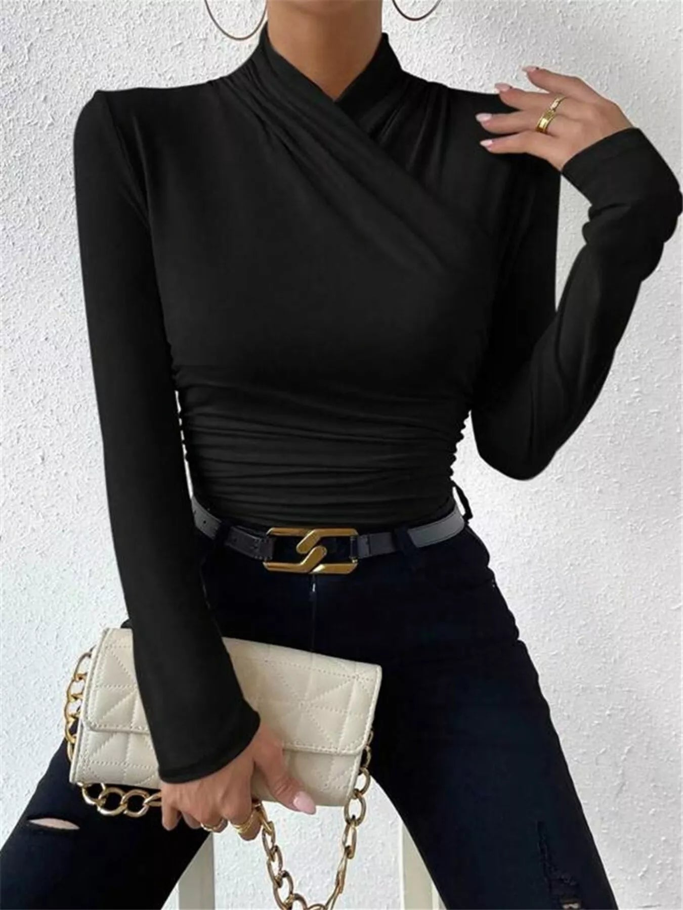 Trendsi Ruched Long Sleeve Slim Fit Top -