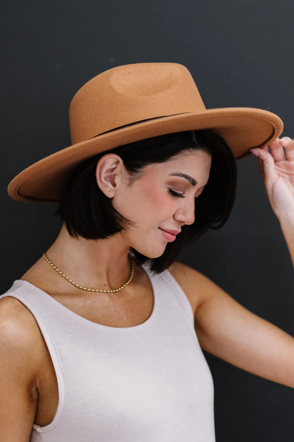 Women's Fedora Hat Dark Tan With Black Ribbon Polyester Adjustable — product view 1