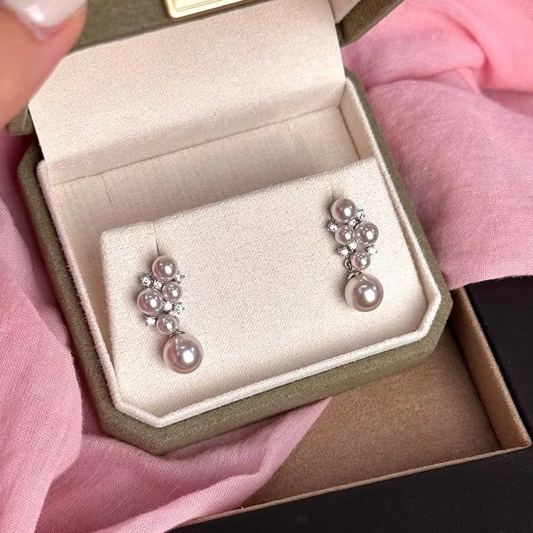 Women's Synthetic Pearl Cluster Drop Earrings Zircon Silver