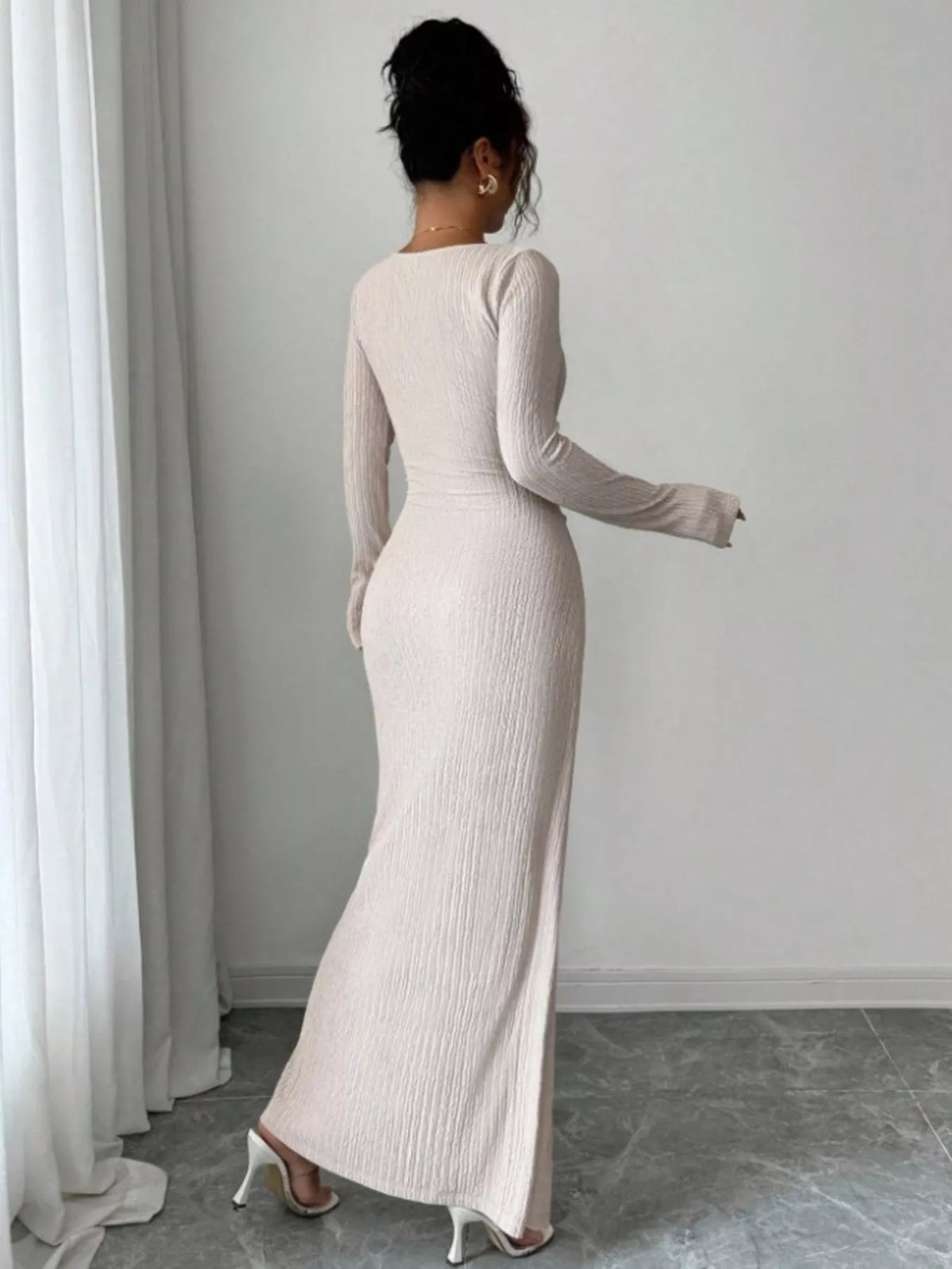 Trendsi Slit Asymmetrical Neck Ribbed Maxi Dress -