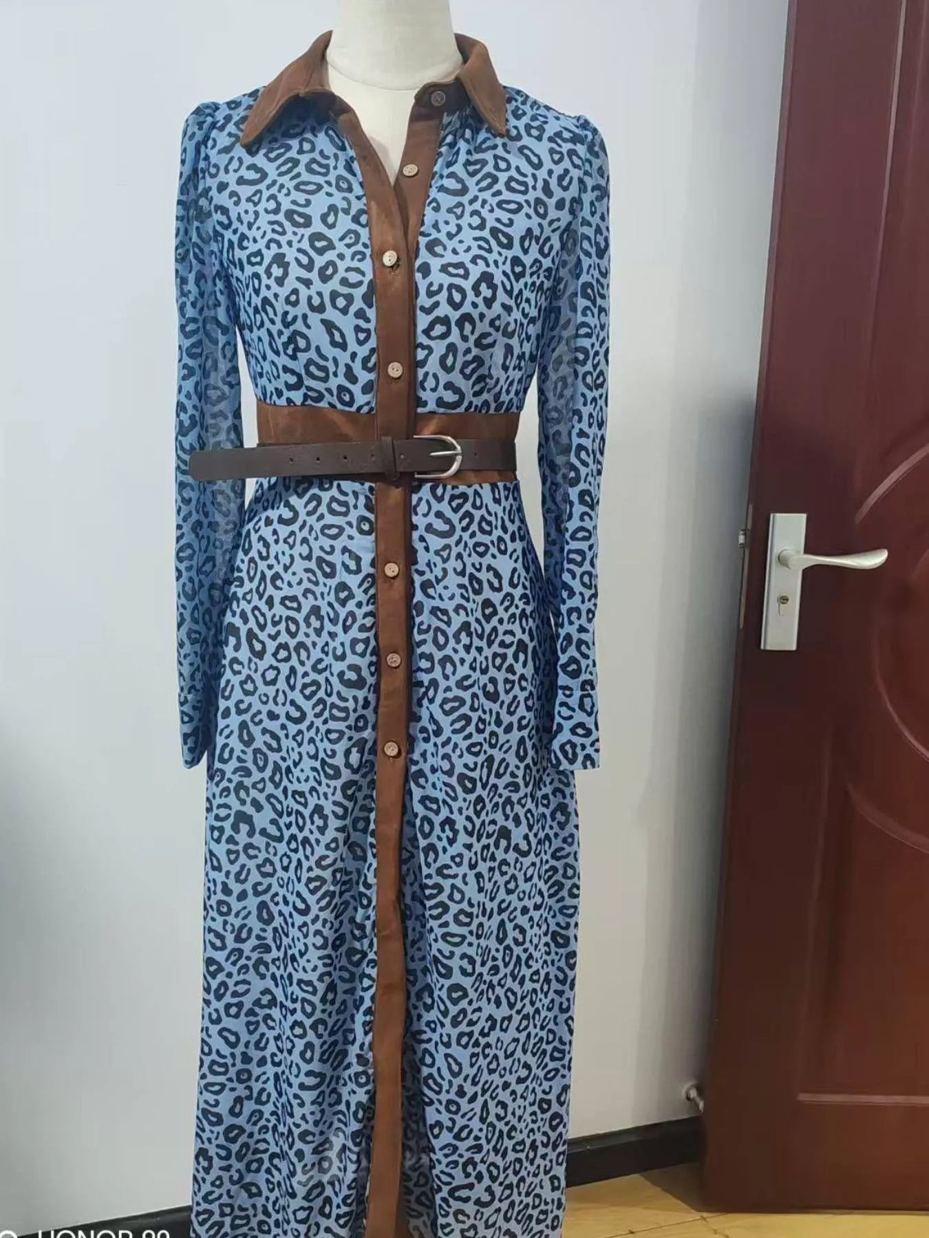 Trendsi Leopard Print Shirt Dress with Contrast Trim -