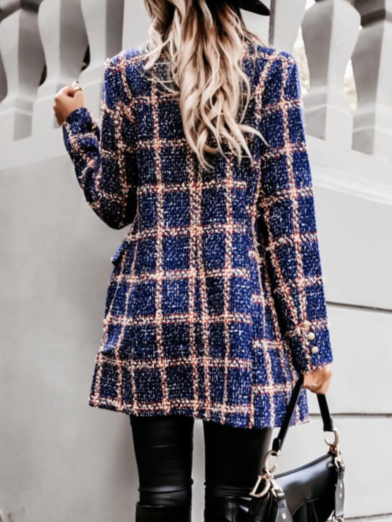 Trendsi Plaid Tweed Double-Breasted Coat -