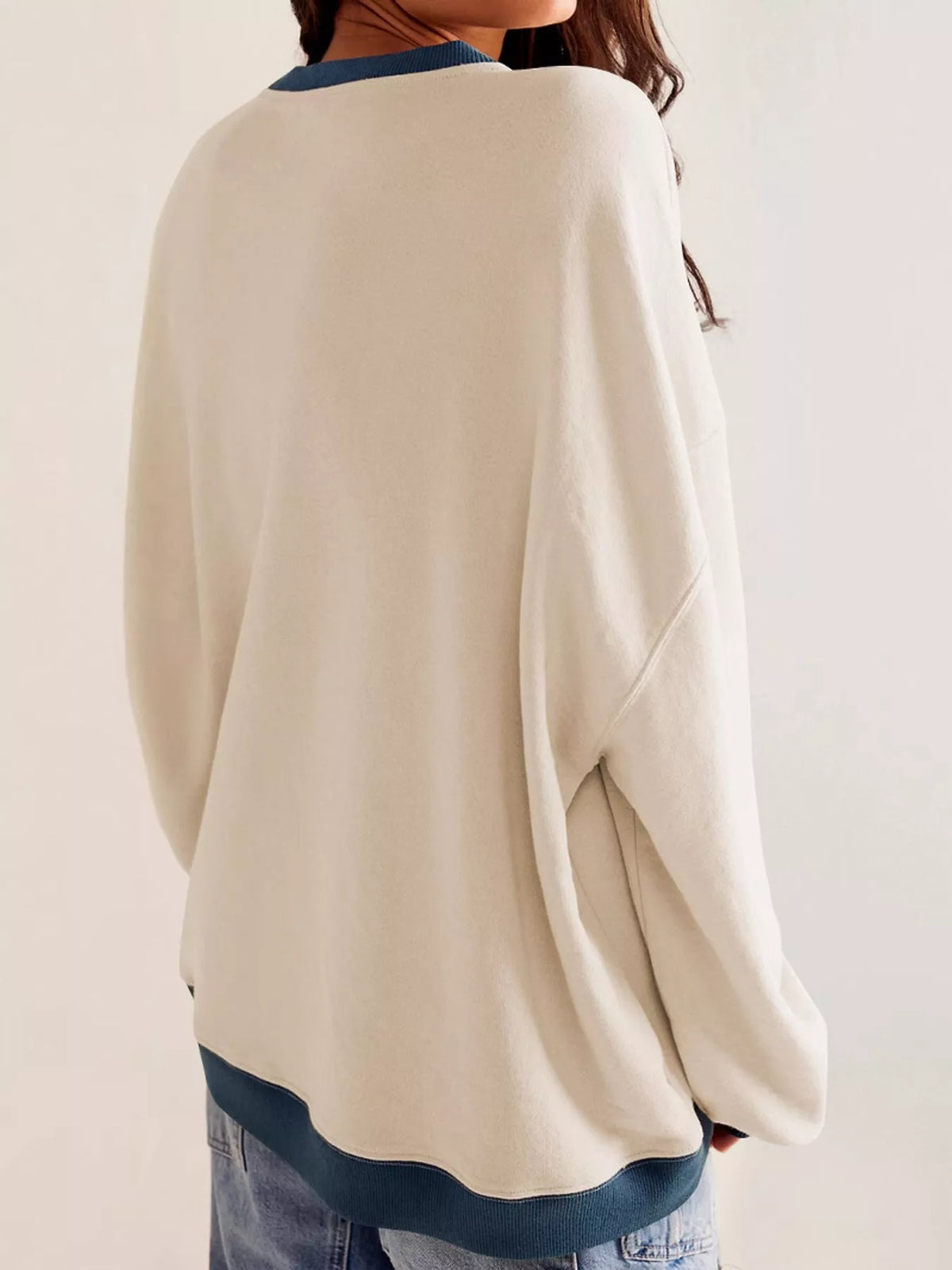 Apricot dropped shoulder long sleeve sweatshirt, back view